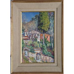 Emile WERY "La maison dans les abres" Huile sur carton 44x31